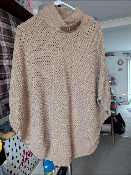 Banana Republic Sweaters - Banana Republic Beige Knit Poncho with Buckle Collar Detail